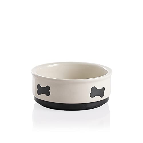 Sweejar Ceramic Dog Bowls with Bone Pattern, Dog Food Dish for Small Dogs, Porcelain Pet Bowl for Water 16 Fl Oz (Beige) - color: Beige, style: Bone Pattern,5.5"x 2.2"(16 Fl Oz)