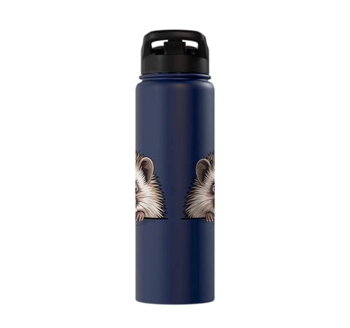 Hedgehog Cute Peeking Spiky Animal Lover Stainless Steel Insulated Water Bottle - color: Navy Blue
