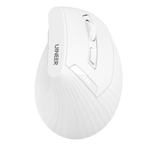 Uineer Vertical Ergonomic Mouse, Wireless Bluetooth Mouse, 3-Device,Quiet | Switch among 3 devices; side scroll wheel supports horizontal navigation for documents and spreadsheets. - color: White