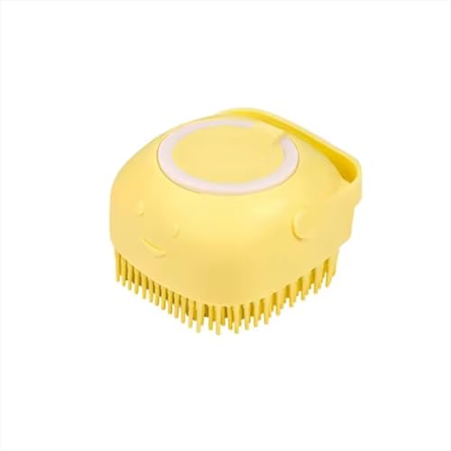 Pet Grooming Bath Brush with Shampoo Dispenser, Soft Silicone Bristle Massage Brush for Dogs and Cats, Gentle Scrubber for Long & Short Haired Pets, Shower Bathing Grooming -yellow - color: Yellow
