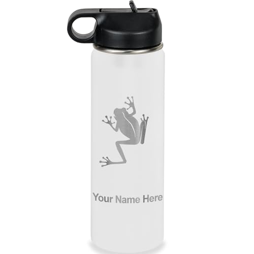 LaserGram Personalized 20oz Water Bottle, Tree Frog (White) | Engraved Gift, Vacuum Insulated Stainless Steel, Flip-Top Straw Lid, Laser Engraved With Your Name - color: White, size: 20 Ounces