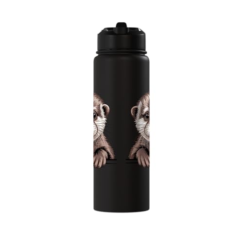 Cute Otter Pup Funny Peeking Pocket Animals Stainless Steel Insulated Water Bottle - color: Black
