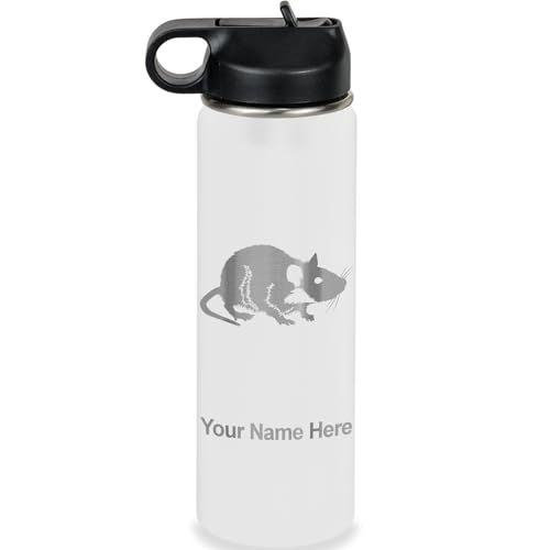 LaserGram Personalized 20oz Water Bottle, Rat (White) | Engraved Gift, Vacuum Insulated Stainless Steel, Flip-Top Straw Lid, Laser Engraved With Your Name - color: White, size: 20 Ounces