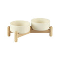 Havniva Elevated Dog Bowls Ceramic Dog Bowls with Stand, Dog Food Bowl | 5.1” Raised Dog Bowls with Non-Slip Wood Stand, Dog Food and Water Bowl Set, Double Dog Feeding Bowls for Small Dogs - color: 2 Bowls+Stand - Light Yellow, size: 5.1inch