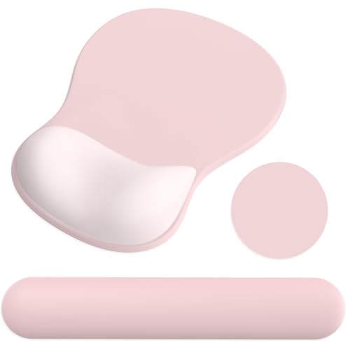 Ergonomic Mouse Pad with Wrist Rest and Keyboard Wrist Rest, Gel Mousepad | Wrist Rest for Computer Keyboard, Pain Relief, Non-Slip PU Base, Pink Mouse Pad with Wrist Support for Gaming, Office - color: Pink