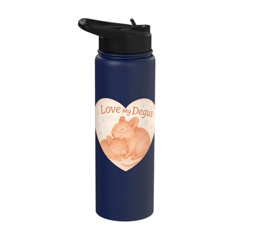 Love My Degus Heart Degu Lover Stainless Steel Insulated Water Bottle - color: Navy Blue