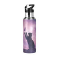 Cat Water Bottle for Kids Cat Stainless Steel Water Bottle with Straw Lid Cats Theme Purple Galaxy Flask Leakproof for School 20 oz - color: Purple1