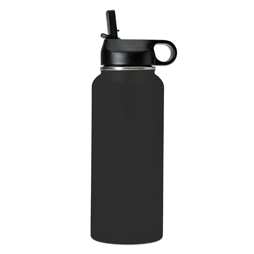 LaserGram Personalized 32oz Water Bottle, Tree Frog (Black) | Engraved Gift, Vacuum Insulated Stainless Steel, Flip-Top Straw Lid, Laser Engraved With Your Name - color: Black, size: 32 Ounces