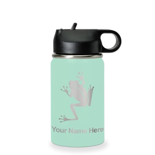 LaserGram Personalized 12oz Water Bottle, Tree Frog (Teal) | Engraved Gift, Vacuum Insulated Stainless Steel, Flip-Top Straw Lid, Laser Engraved With Your Name - color: Teal, size: 12 Ounces