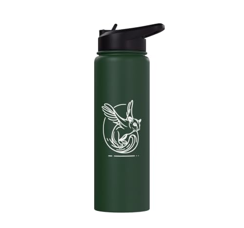 Sugar Glider Line Art Animal Lover Stainless Steel Insulated Water Bottle - color: Dark Green