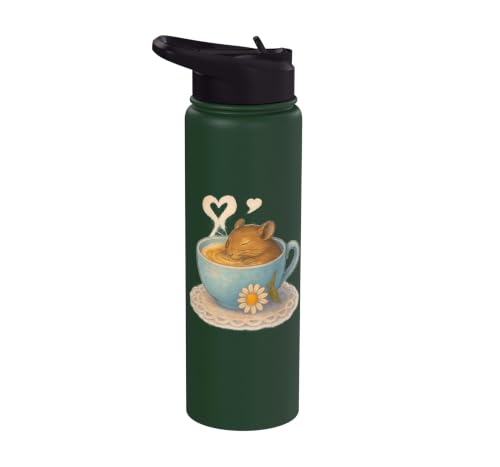Sleeping Degu Tea Cup Heart Steam Art Stainless Steel Insulated Water Bottle - color: Dark Green