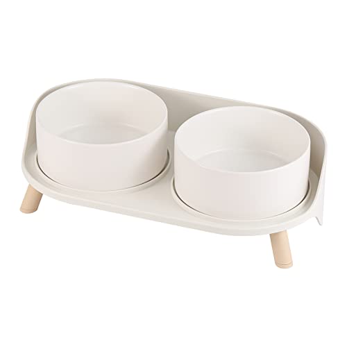 Elevated Ceramic Dog Bowl Set - Double Dog Feeding Bowls with Stand Splash Proof - Raised Dishes for Food and Water - Ideal for Small to Medium Dogs - 2 x 720 ml - 11.3 oz - White - color: White, size: Medium