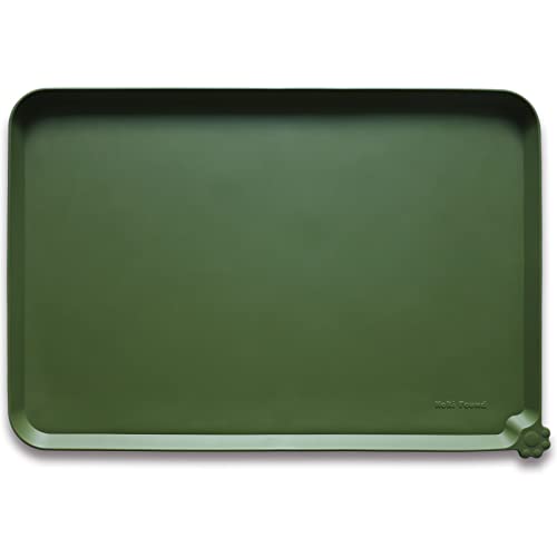 Hoki Found L Silicone Non Slip Pet Dog Cat Bowl Mats - Waterproof Dog Cat Food Mats - Dark Olive - color: Dark Olive, size: 22" x 14"