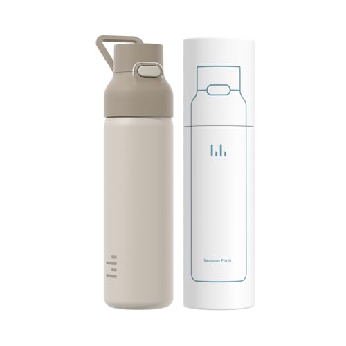 24oz 316L Stainless Steel Insulated Water Bottle | Smooth-flow oval spout, One-hand flip lid, Easy carry handle, Easy to clean, Sweat-proof exterior, Khaki - color: Khaki