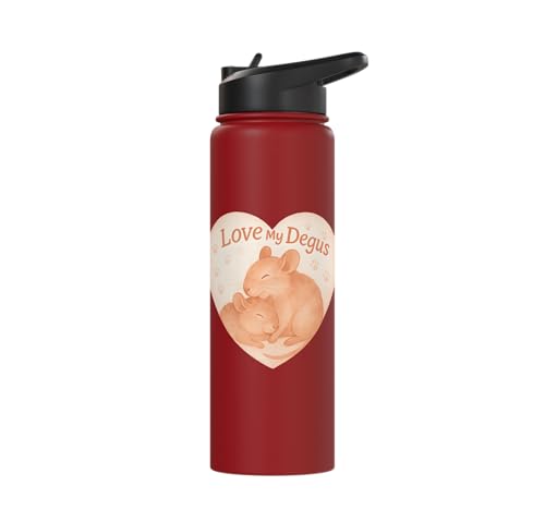 Love My Degus Heart Degu Lover Stainless Steel Insulated Water Bottle - color: Red