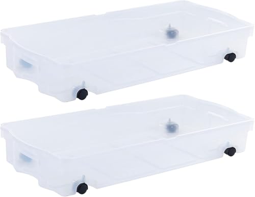 Rubbermaid 68 Quart Under the Bed Low Profile Storage Boxes with Dual Hinged Lids and Easy Rolling Caster Wheels, Clear, 2 Pack - size: Under the Bed - 2 Pack