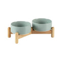 Havniva Elevated Dog Bowls Ceramic Dog Bowls with Stand, Dog Food Bowl | 5.1” Raised Dog Bowls with Non-Slip Wood Stand, Dog Food and Water Bowl Set, Double Dog Feeding Bowls for Small Dogs - color: 2 Bowls+Stand - Light Green, size: 5.1inch