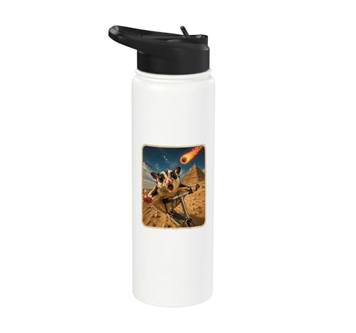 Funny Sugar Glider Riding Scooter Stainless Steel Insulated Water Bottle - color: White
