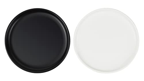 Ceramic Shallow Cat Dish 6 inch, Whisker Fatigue Free Cat Food Bowls, Wide and Small Pet Plate for Kitten and Kitty, Short Legged Munchkin Cat - color: 2 Pack - Black & White
