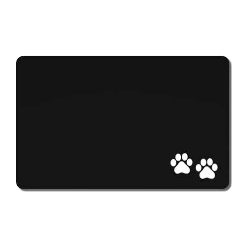 Rnivvi Dog Food Mat, 12" x 19" Footprint Absorbent Dog Cat Bowl Mat for Food and Water, Cute Anti-Slip Rubber Pet Feeding Rug Protect Floors, Puppy Placemat for Feeding & Watering Supplies, Black - color: A-Black Footprint, size: 12"x19" (Regular)