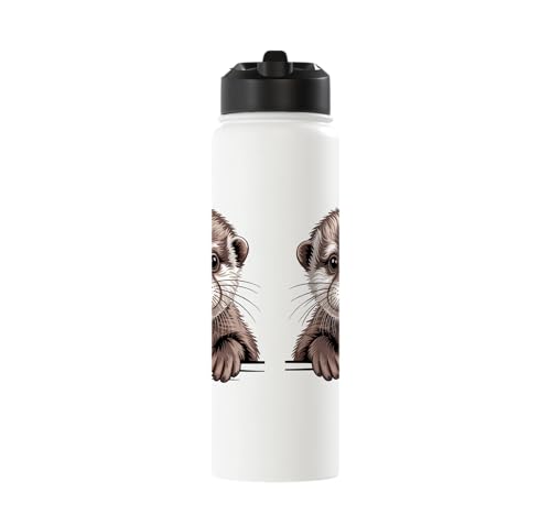 Cute Otter Pup Funny Peeking Pocket Animals Stainless Steel Insulated Water Bottle - color: White