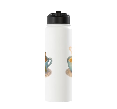 Sleeping Degu Tea Cup Heart Steam Art Stainless Steel Insulated Water Bottle - color: White