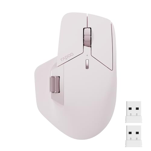 Rapoo MT760 Multi-Device Wireless Mouse, Bluetooth 5.0 and 2.4GHz Multi-Mode Connection, Up to 4 Devices, 11 Programmable Buttons, 4K DPI, Ergonomic Design, 90 Days Battery Life, PC, Pink - color: Pink, size: Standard