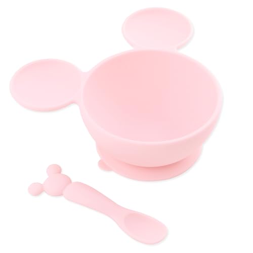 Bumkins Disney Baby Bowl, Silicone Feeding Set with Suction for Baby and Toddler, Includes Spoon and Lid, Essentials for Baby Led Weaning,for Babies 4 Months, Minnie Mouse Light Pink - color: C6 Minnie Mouse LPnk, style: Disney