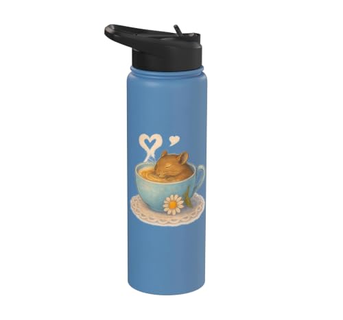 Sleeping Degu Tea Cup Heart Steam Art Stainless Steel Insulated Water Bottle - color: Light Blue