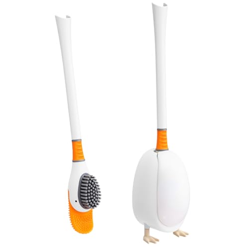 Honeydak Funny Swan Duck Toilet Bowl Brush and Holder Cute Toilet Brush Cleaner Scrubber Set Novelty Animal Girly Unique Creative Bathroom Decor with Plastic Long Handle for Deep Cleaning(White,Duck) - color: White, style: Duck