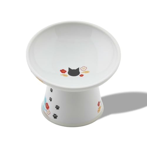 Necoichi Ceramic Raised Cat Food Bowl, 15° Tilted (Fuji, Extra Wide Tilted) - color: Fuji, size: Large Extra Wide Tilted