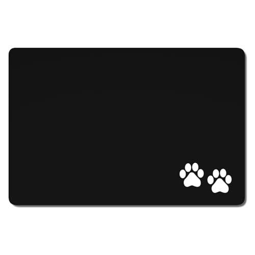 Rnivvi Dog Food Mat, 16" x 24" Footprint Absorbent Dog Cat Bowl Mat for Food and Water, Cute Anti-Slip Rubber Pet Feeding Rug Protect Floors, Puppy Placemat for Feeding & Watering Supplies, Black - color: A-Black Footprint, size: 16"L x 24"W