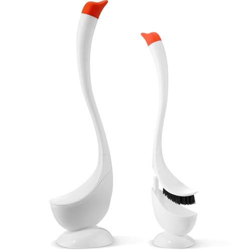 Honeydak Funny Swan Duck Toilet Bowl Brush and Holder Cute Toilet Brush Cleaner Scrubber Set Novelty Animal Girly Unique Creative Bathroom Decor with Plastic Long Handle for Deep Cleaning(White,Swan) - color: White, style: Swan