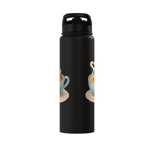 Sleeping Degu Tea Cup Heart Steam Art Stainless Steel Insulated Water Bottle - color: Black