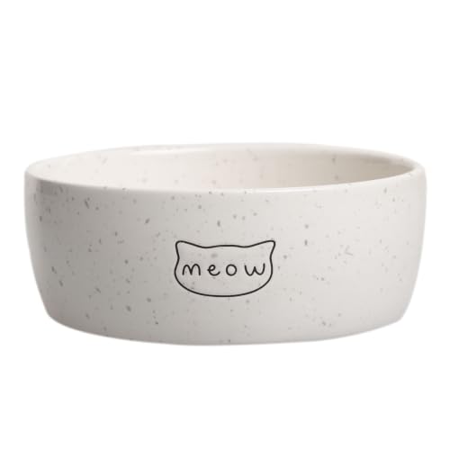 Pearhead Ceramic Meow Cat Bowl, Holds 12 oz, Modern Speckled White - color: Speckled "Meow", size: Single Bowl
