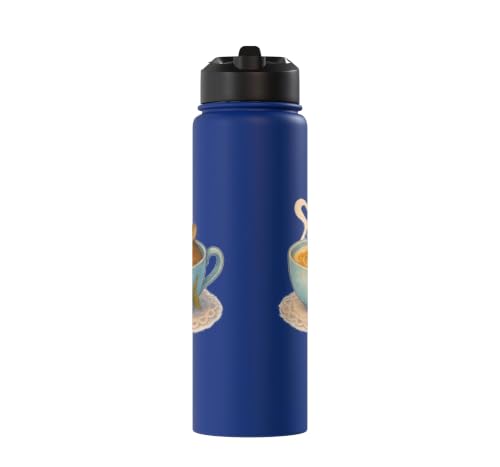 Sleeping Degu Tea Cup Heart Steam Art Stainless Steel Insulated Water Bottle - color: Royal Blue