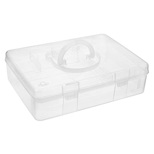 BTSKY 2-Tier Cute Bear Storage Box with Removable Divided Tray Portable Clear Plastic Art Craft Supply Organizer Stackable Home Office Supplies Storage Container for Pens Notes A4 papers etc (Clear) - color: Clear