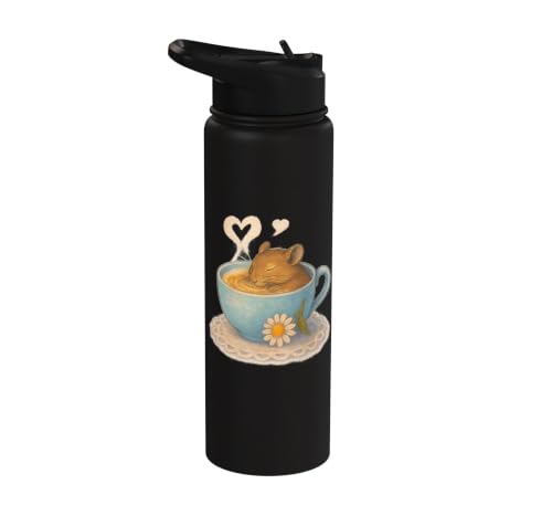 Sleeping Degu Tea Cup Heart Steam Art Stainless Steel Insulated Water Bottle - color: Black