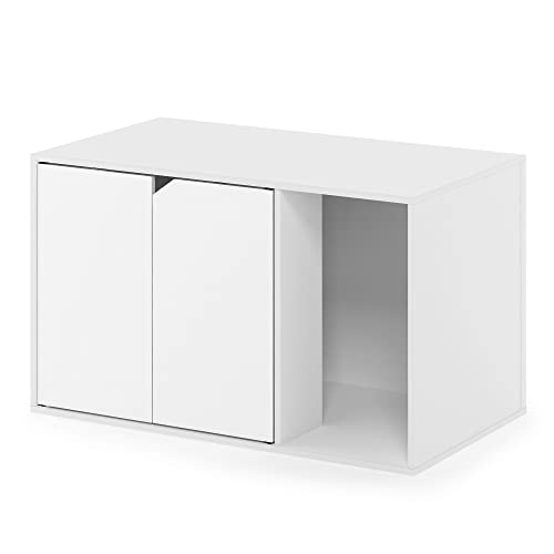 Furinno Peli Litter Box Enclosure, Solid White | Side Entrance, Hidden Litter Box Furniture, Wooden Pet House, Easy Assembly, for Living Room - color: Solid White, size: Large