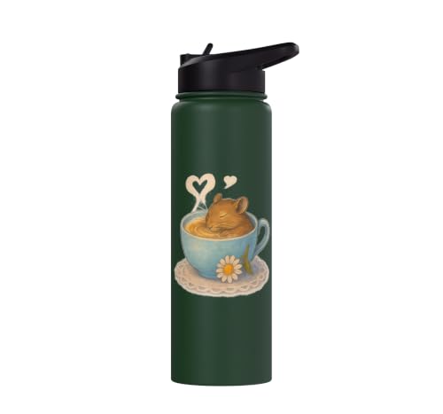 Sleeping Degu Tea Cup Heart Steam Art Stainless Steel Insulated Water Bottle - color: Dark Green