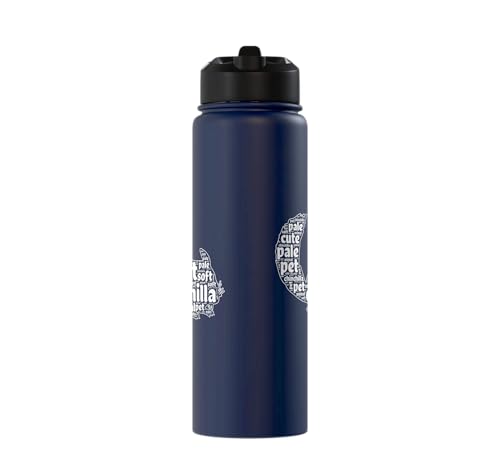 Chinchilla Word Cloud Pet Animal Funny Chinchillas Stainless Steel Insulated Water Bottle - color: Navy Blue