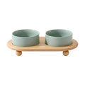 Havniva Raised Cat Bowl 5.1” Elevated Ceramic Cat Food and Water Bowl Set | Cat Bowls Elevated, Whisker Friendly Cat Bowl, Non-Slip Wood Stand, Food-Grade Ceramic, Wide Opening, Dishwasher Safe - color: 2 x Bowl + Stand - Light Green, size: 5.1inch