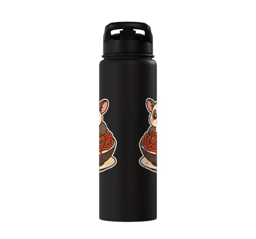 Cute Sugar Glider Spaghetti Pasta Stainless Steel Insulated Water Bottle - color: Black