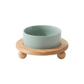 Havniva Raised Cat Bowl 5.1” Elevated Ceramic Cat Food and Water Bowl | Cat Bowls Elevated, Whisker Friendly Cat Bowl, Non-Slip Wood Stand, Food-Grade Ceramic, Wide Opening, Dishwasher Safe - color: 1 x Bowl + Stand - Light Green, size: 5.1inch