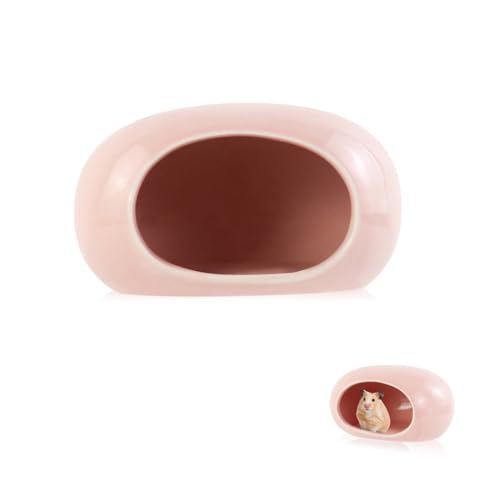 Ceramic Hamster Hideout, Cooling Hamster House All-Season Small Animal Cave, Easy to Clean Cave for Dwarf Hamsters, Gerbils, Mice (Pink) - color: Pink
