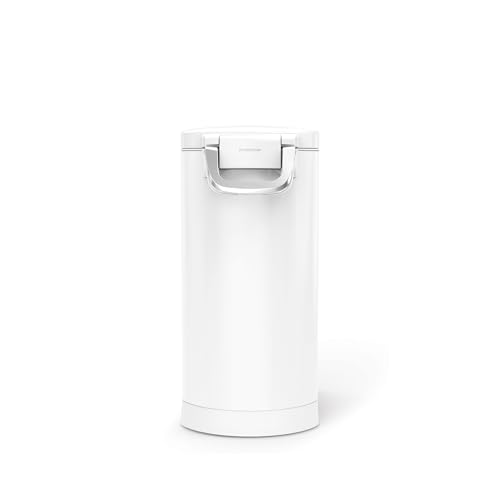 simplehuman Large Pet Food Storage Container, Holds 30-35 lb / 14-16 kg of Dry Dog Food, Cat Food, or Bird Seed, Airtight Lock-Tight Lid with Magnetic Scoop, BPA-Free, White Steel - color: White, size: Large