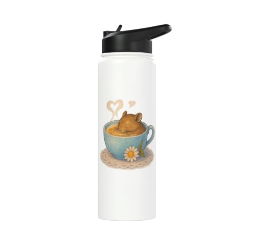 Sleeping Degu Tea Cup Heart Steam Art Stainless Steel Insulated Water Bottle - color: White