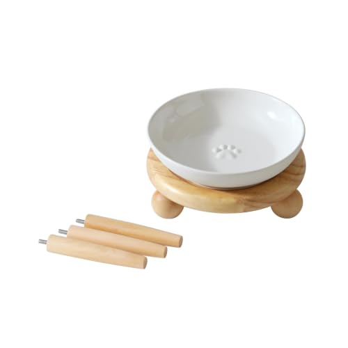 Havniva Elevated Cat Bowls, Cat Food and Water Bowl Set, Ceramic Cat Bowl | Raised Cat Food Bowls, Whisker Friendly, 5.6” Shallow Cat Dishes, Wide Cat Plates, Non-Slip Wood Stand, Two Heights - color: White, size: 1 Bowl