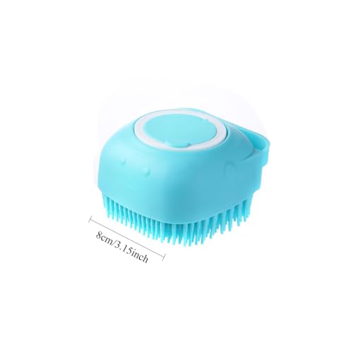 1pc blue pet massage brush and bath brush with soap dispenser design, soft silicone material that won't damage pet hair. Pet grooming tools suitable for various pets such as dogs and cats