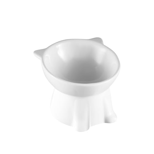 Ceramic Elevated Cat Bowls-Water Bowl, 15° Tilted Design, Anti-Vomiting & Spine Protection, Prevent Whisker Fatigue for Kittens to Adult Cats and Small Dogs (White-Cat Shape-1) - color: White-Cat Shape-1